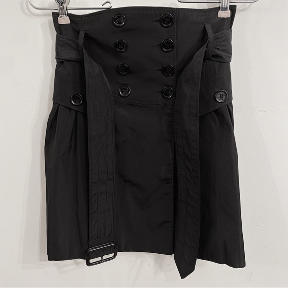 Burberry London Collection RTW Black Double Breasted Trench Skirt Belt 0 2 XS - Picture 2 of 11